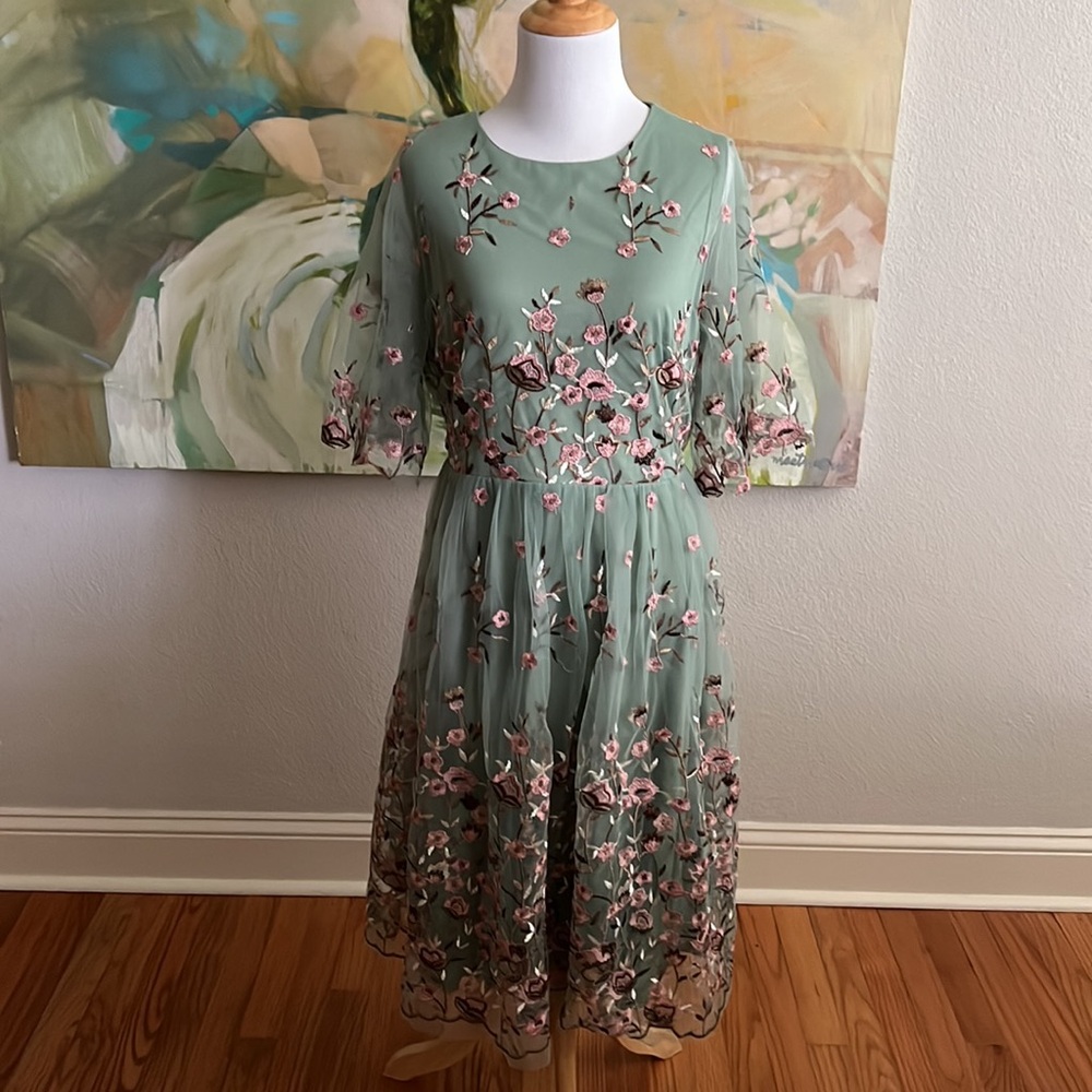 Baltic Born Floral Embroidered Green Dress